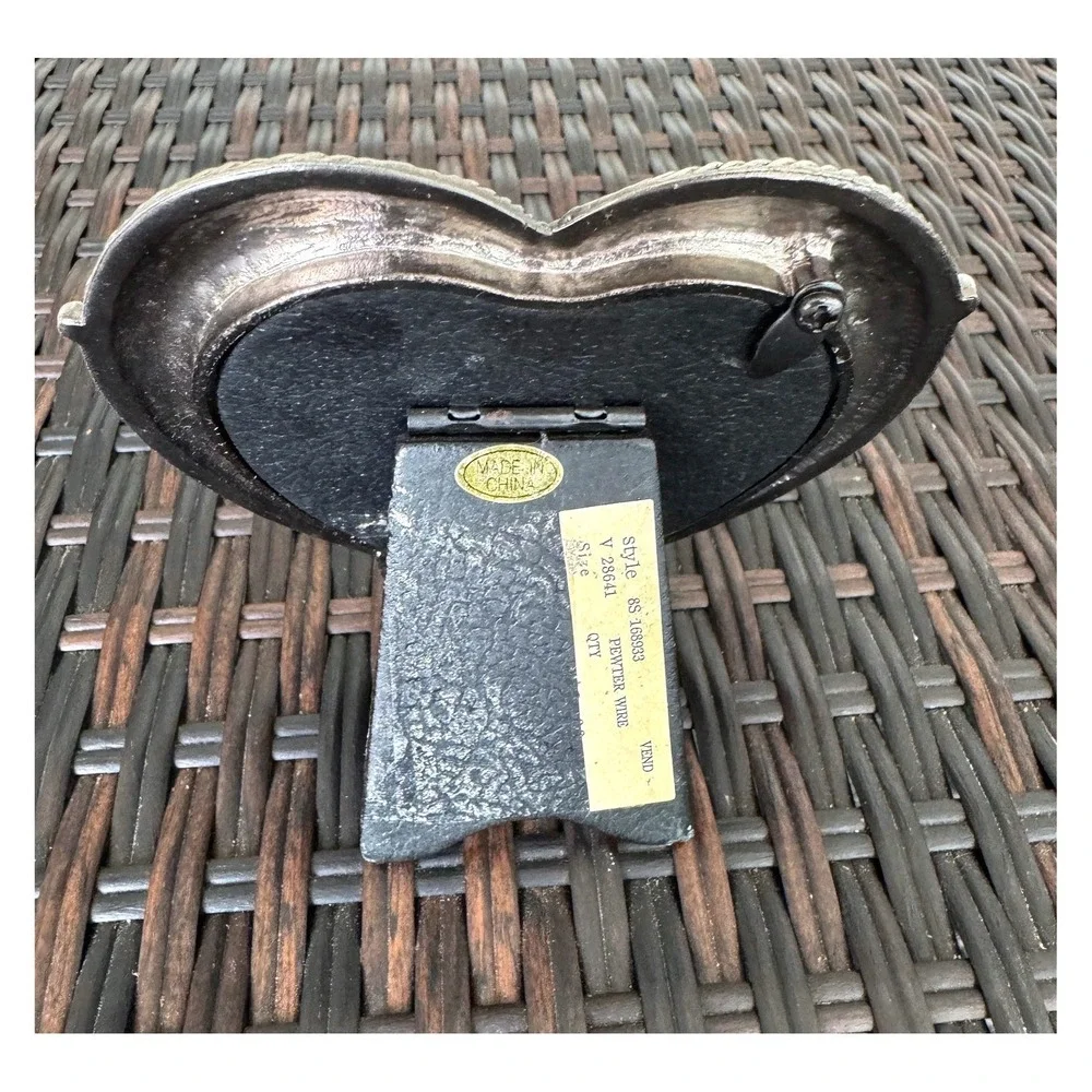 Vintage Silver Tone Heart Picture Frame 3x3 Romantic Cottage Farmhouse Decor